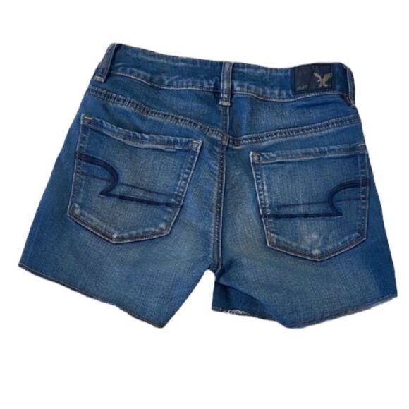 American Eagle Hi Rise Shortie Jean Shorts Womens 00 Medium Wash Summer AU0309 - Picture 2 of 6